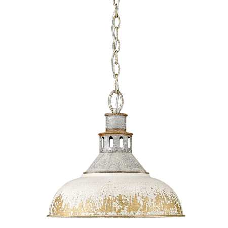 Golden Lighting Kinsley 14" Wide Pendant with Hand Painted Shade Aged Galvanize Steel / Antique Ivory